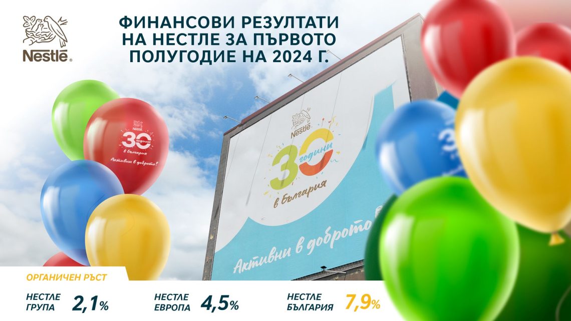 Нестле Групата отчита органичен ръст от 2,1% за първото полугодие на 2024 г.